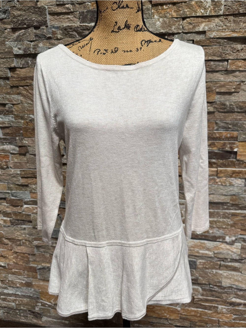 White House Black Market Khaki Tan Peplum Sweater Med Neutral Coastal Minimalist